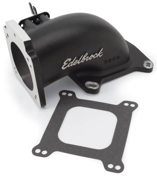 Edelbrock - Edelbrock Low Profile Intake Elbow 90mm Throttle Body to Square-Bore Flange Black Finish - 38483