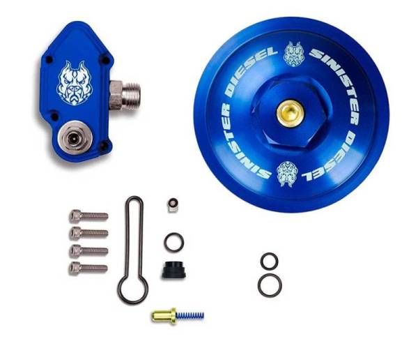 Sinister Diesel - Sinister Diesel 03-07 Ford 6.0L Powerstroke Blue Spring Kit w/ Adjustable Billet Spring Housing - SD-FUELBLK-6.0-ADJ-FFC