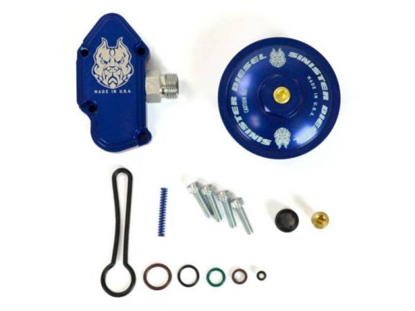 Sinister Diesel - Sinister Diesel 03-07 Ford Powerstroke 6.0L Blue Spring Kit w/ Billet Spring Housing/Fuel Filter Cap - SD-FUELBLK-6.0-FFC