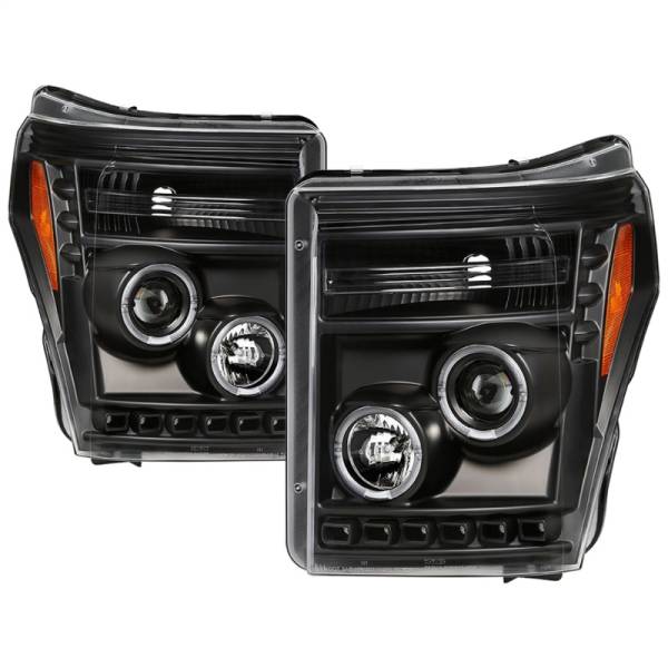 SPYDER - SPYDER Ford Super Duty 11-16 Projector Headlights LEDHalo DRL All Black PRO-YD-FS11-HL-BKV2 - 5086013