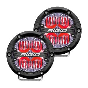 RIGID 360-SERIES 4 INCH ROUND LED OFF-ROAD DRIVE BEAM PATTERN FOR MODERATE SPEED (20-50 MPH) AND RED BACKLIGHT PAIR - 36116