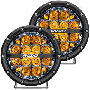 RIGID 360-SERIES 6 INCH ROUND LED OFF-ROAD SPOT BEAM PATTERN FOR HIGH SPEED (50 MPH PLUS) AND AMBER BACKLIGHT PAIR - 36201