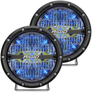 RIGID 360-SERIES 6 INCH ROUND LED OFF-ROAD DRIVE BEAM PATTERN FOR MODERATE SPEED (20-50 MPH) AND BLUE BACKLIGHT PAIR - 36207