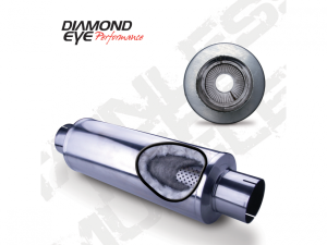 Diamond Eye Performance Diesel Muffler 30 Inch Round 5 Inch Center Inlet/Outlet Stainless Performance Perforated - 560031