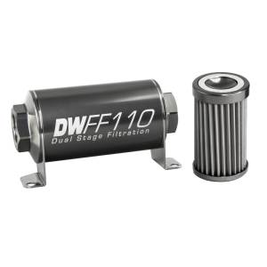 DeatschWerks - DeatschWerks Stainless Steel 8AN 40 Micron Universal Inline Fuel Filter Housing Kit (110mm) - 8-03-110-040K - Image 1