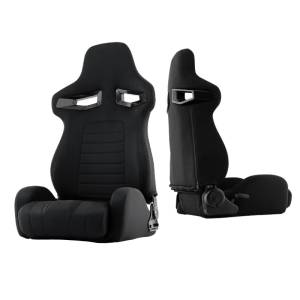 SPYDER Xtune R33 Style Racing Seat Pu Sp Fabric (Double Slider) Black/Black Passenger Side RST-R33-04-BK-PA - 9933820