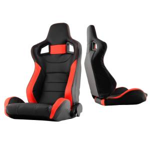 SPYDER Xtune Scs Style Racing Seat Carbon Pu (Double Slider) Black/Red Driver Side RST-SCS-02-BKR-DR - 9933837
