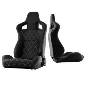 SPYDER Xtune Scs Style Racing Seat Carbon Pu White X Black/Black Driver Side RST-SCS-05-BKWX-DR - 9933974