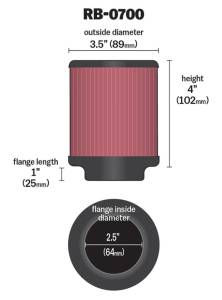 K&N Engineering - K&N Engineering Universal Rubber Filter 2.5 inch 5 Degree FLG 3.5 inch OD 4 inch Height - RB-0700 - Image 5