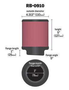 K&N Engineering - K&N Engineering Universal Rubber Filter 3 inch 5 Degree FLG 4 1/2 inch OD 5 inch Height - RB-0910 - Image 4