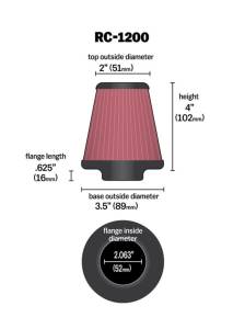 K&N Engineering - K&N Engineering Universal Chrome Filter 2.063in Flange ID x 3.5in Base OD x 2in Top OD x 4in H - RC-1200 - Image 4