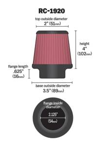 K&N Engineering - K&N Engineering Universal Clamp-On Air Filter 2-1/8in Flange 3-1/2in Base 2in Top 4in Height - RC-1920 - Image 3