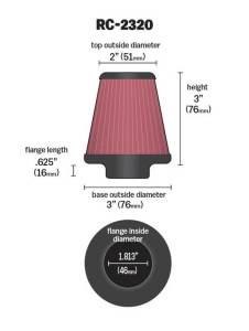 K&N Engineering - K&N Engineering Universal Air Filter 1-13/16in FLG / 3in Bottom / 2in Top / 3in Height - RC-2320 - Image 2