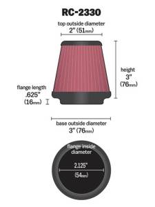 K&N Engineering - K&N Engineering Universal Chrome Filter 2 1/8 inch FLG / 3 inch Bottom / 2 inch Top / 3 inch Height - RC-2330 - Image 3