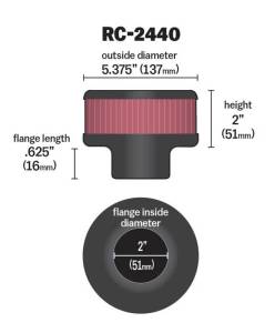 K&N Engineering - K&N Engineering Universal Round Clamp-On Air Filter 2in. Flange / 5-3/8in. OD / 2in. Height - RC-2440 - Image 2