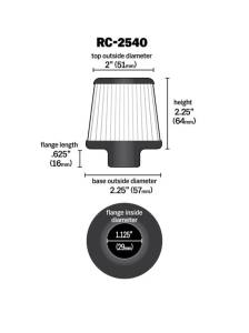 K&N Engineering - K&N Engineering Universal Chrome Filter 1 1/8 inch FLG / 2 1/4 inch Bottom / 2 inch Top / 2.5 inch Height - RC-2540 - Image 3