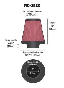 K&N Engineering - K&N Engineering Universal Clamp-On Air Filter 2in FLG / 3-1/8in B / 2in T / 3in L - RC-2580 - Image 2