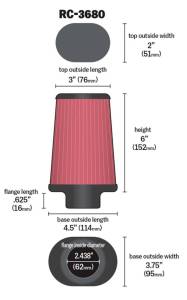 K&N Engineering - K&N Engineering Universal Clamp-On Air Filter 2-7/16in Flange 4-1/2x3-3/4in Base 3x2in Top 6in Height - RC-3680 - Image 2