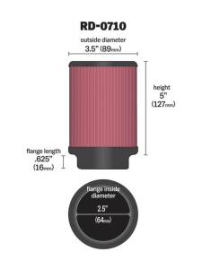 K&N Engineering - K&N Engineering Universal Rubber Filter 2.5in Flange ID x 3.5in OD x 5in Height - RD-0710 - Image 4