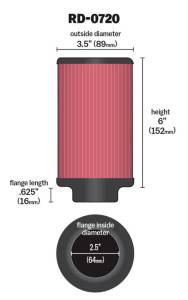 K&N Engineering - K&N Engineering Universal Rubber Filter 2.5in Flange ID x 3.5in OD x 6in Height - RD-0720 - Image 3