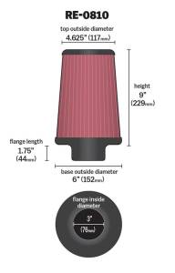 K&N Engineering - K&N Engineering Universal Rubber Filter 3inch FLG / 6inch OD-B / 4-5/8inch OD-T / 9inch L - RE-0810 - Image 4