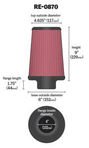 K&N Engineering - K&N Engineering Universal Rubber Filter 4inch FLG / 6inch OD-B / 4-5/8inch OD-T / 9inch H - RE-0870 - Image 4