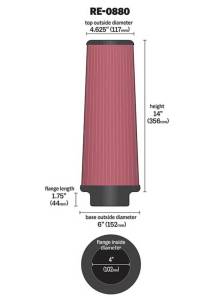 K&N Engineering - K&N Engineering Universal Rubber Filter 4inch FLG / 6inch OD-B / 4-5/8inch OD-T / 14inch H - RE-0880 - Image 3