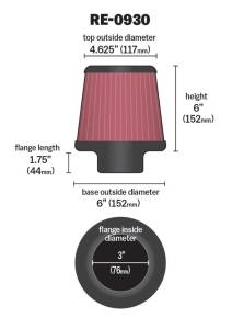 K&N Engineering - K&N Engineering Universal Rubber Filter - Round Tapered 6in Base OD x 3in Flange ID x 6in H - RE-0930 - Image 4