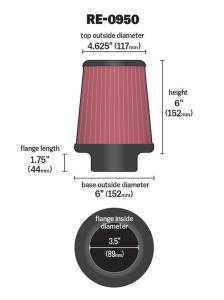 K&N Engineering - K&N Engineering Universal Rubber Filter 3 1/2inch ID FLG / 6inch Base / 4-5/8inch Top / 6inch Height - RE-0950 - Image 4