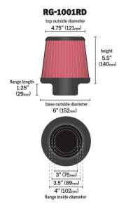 K&N Engineering - K&N Engineering Universal Air Filter Chrome Round Tapered Red - 4in Flange ID x 1.125in Flange Length x 5.5in H - RG-1001RD - Image 4