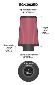 K&N Engineering - K&N Engineering Universal Air Filter Chrome Round Tapered Red - 4in Flange ID x 1.125in Flange Length x 9.5in H - RG-1002RD - Image 4