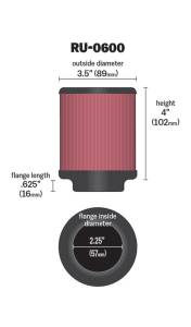 K&N Engineering - K&N Engineering Filter Universal Rubber Filter 2 1/4 inch Flange 3 1/2 inch OD 4 inch Height - RU-0600 - Image 3