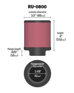 K&N Engineering - K&N Engineering Universal Air Filter - 2-7/16in Flange x 3-1/2in OD x 4in Height - RU-0800 - Image 3