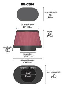 K&N Engineering - K&N Engineering Universal Rubber Filter 2.125in Flange ID/3in x 4in Tapered Oval/2.75in Height (4 Filters) - RU-0984 - Image 3