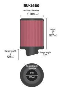 K&N Engineering - K&N Engineering Filter Universal Rubber Filter 2 3/4 inch 10 Degree Flange 4 inch OD 5 inch Height - RU-1460 - Image 3