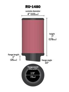 K&N Engineering - K&N Engineering Filter Universal Rubber Filter 10 Degree Flange Angle 4in OD x 2.75in Flange ID x 7in H - RU-1480 - Image 3