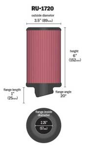 K&N Engineering - K&N Engineering Filter Universal Rubber Round Air Filter 20 Deg Flange Angle 2.25in Flange ID x 3.5in OD x 6in H - RU-1720 - Image 3