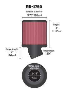 K&N Engineering - K&N Engineering Filter Universal Rubber Round Straight Filter 20 Deg Angled 2-7/16in Flange 3-3/4in OD 4in H - RU-1750 - Image 4