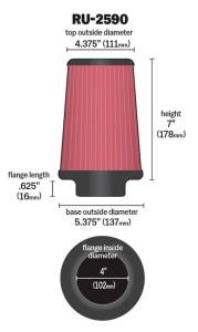 K&N Engineering - K&N Engineering Filter Universal Rubber Filter 4 inch Flange 5 3/8 inch Base 4 3/8 inch Top 7 inch Height - RU-2590 - Image 4