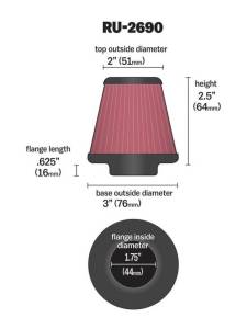 K&N Engineering - K&N Engineering Filter Universal Rubber Filter 1 3/4 inch Flange 3 inch Base 2 inch Top 2.5 inch Height - RU-2690 - Image 3