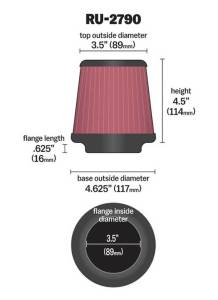 K&N Engineering - K&N Engineering Filter Universal Rubber Filter 3 1/2 inch Flange 4 5/8 inch Base 3 1/2 inch Top 4 1/2 inch Heigh - RU-2790 - Image 3