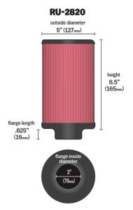 K&N Engineering - K&N Engineering Filter 3 inch Flange 5 inch OD 6 1/2 inch Height - RU-2820 - Image 5