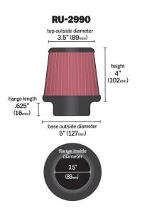 K&N Engineering - K&N Engineering Filter Universal Rubber Filter 3 1/2 inch Flange 5 inch Base 3 1/2 inch Top 4 inch Height - RU-2990 - Image 5