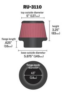 K&N Engineering - K&N Engineering Universal Rubber Filter Round Tapered 4.5in Flange ID x 5.875 Base OD x 5in Top OD x 3.25in H - RU-3110 - Image 3