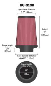 K&N Engineering - K&N Engineering Filter Universal Rubber Filter 3 1/2 inch Flange 4 5/8 inch Base 3 1/2 inch Top 7 inch Height - RU-3130 - Image 4