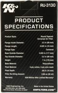 K&N Engineering - K&N Engineering Filter Universal Rubber Filter 3 1/2 inch Flange 4 5/8 inch Base 3 1/2 inch Top 7 inch Height - RU-3130 - Image 6