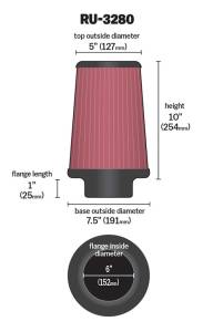 K&N Engineering - K&N Engineering Filter Universal Rubber Filter 6 inch Flange 7.5 inch Base 5 inch Top 10 inch Height - RU-3280 - Image 3