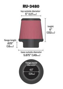 K&N Engineering - K&N Engineering Universal Rubber Filter 4 1/2 inch FLG / 5 7/8 inch Base / 5 inch Top / 6 inch Height - RU-3480 - Image 3