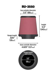 K&N Engineering - K&N Engineering Universal Rubber Filter 3 1/2 inch FLG / 4 5/8 inch Base / 3-1/2 inch Top / 5 1/2 inch Height - RU-3550 - Image 5