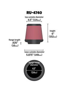 K&N Engineering - K&N Engineering Filter Universal Rubber Filter Round Tapered 4.5in Flange 5.875in Base 4.5 inch Top 6in Height - RU-4740 - Image 5